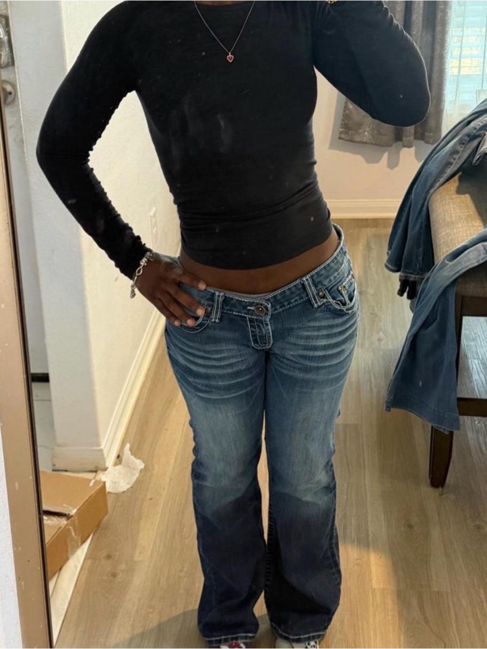 BKE Women's Blue Mid-Rise Bootcut Jeans